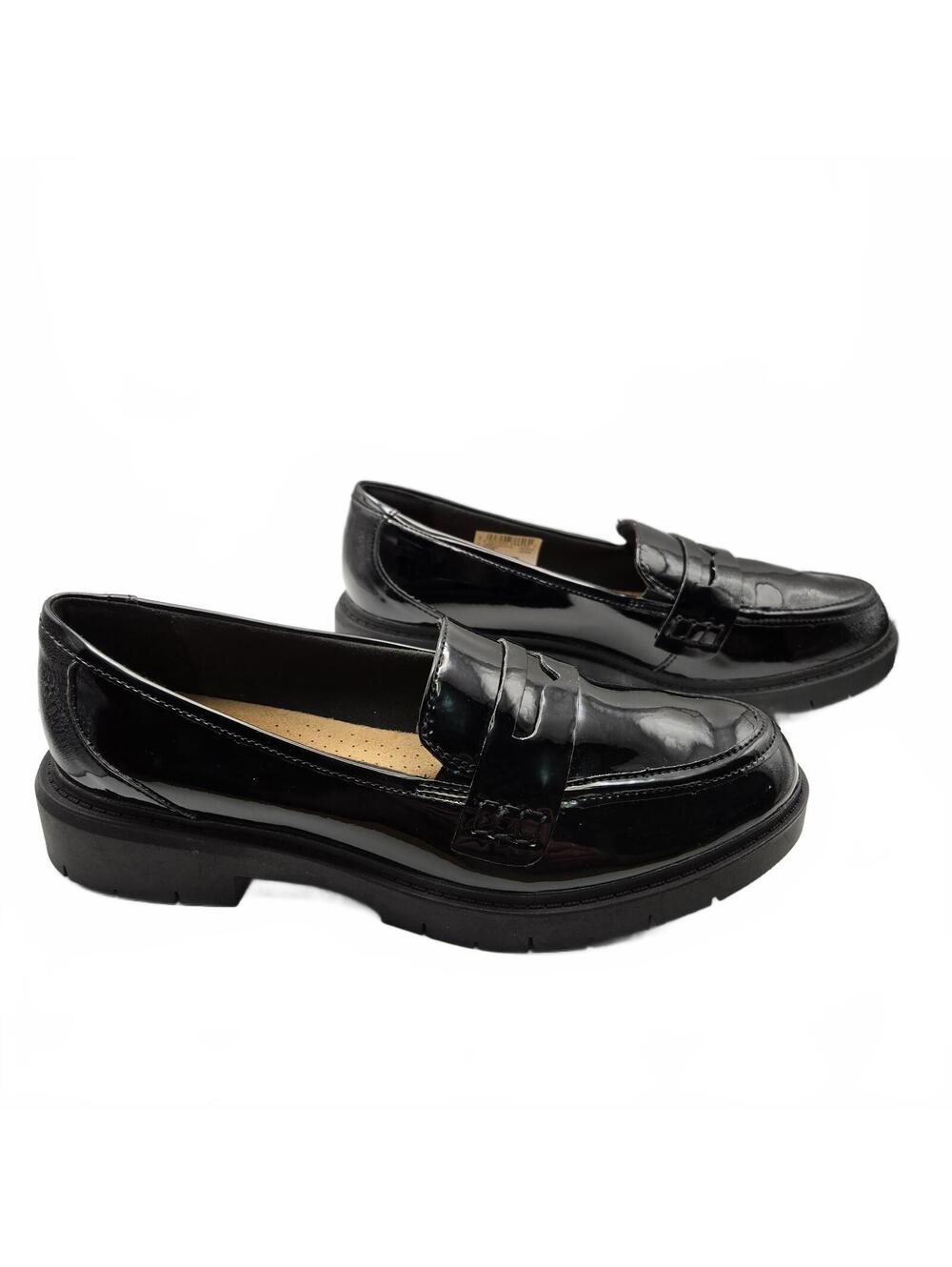 Clarks Westlynn Ayla Black Patent Penny Loafers Platform Lug Sole Shoes Size 8M
